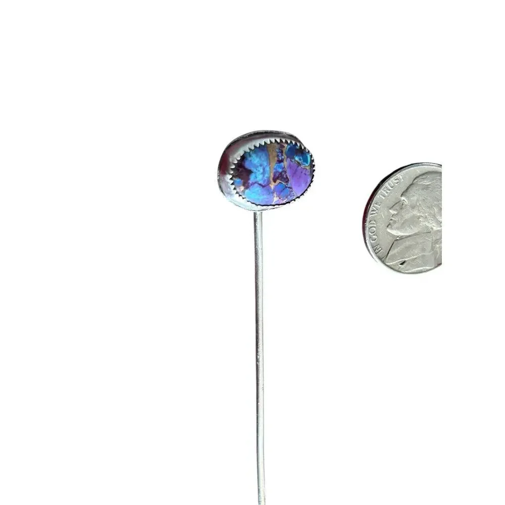 Purple Blue Mohave Turquoise And Sterling Silver Cowboy Toothpick Hat Pick New